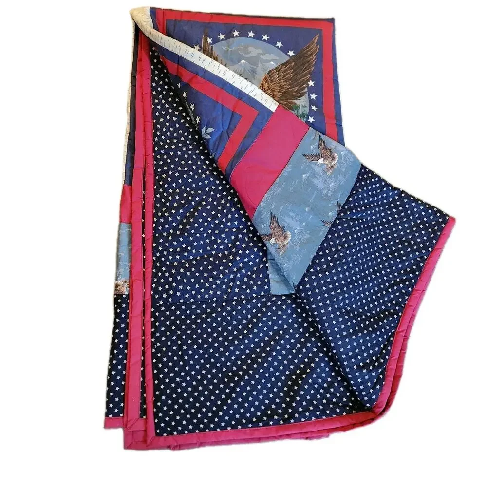 Patriotic Quilt 72 x 70 Red White Blue Eagle Stars 4th of July Handmade